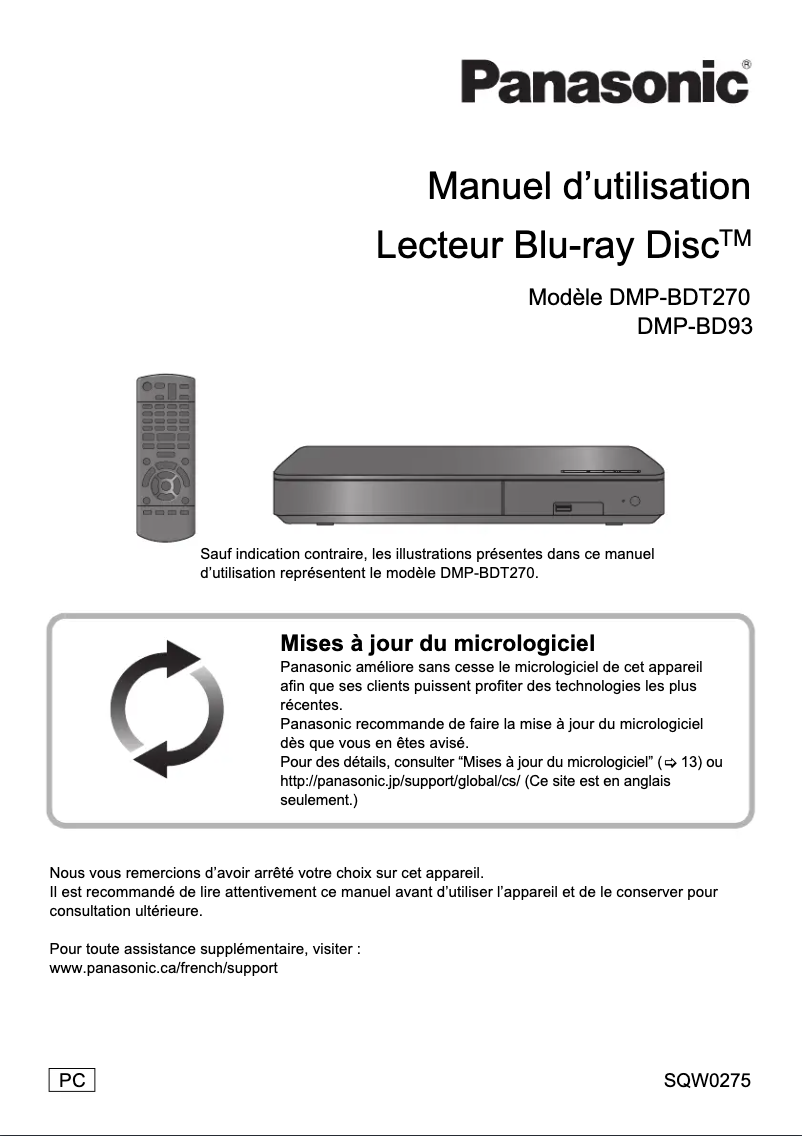 Page 1 de la notice Manuel utilisateur Panasonic DMP-BD93