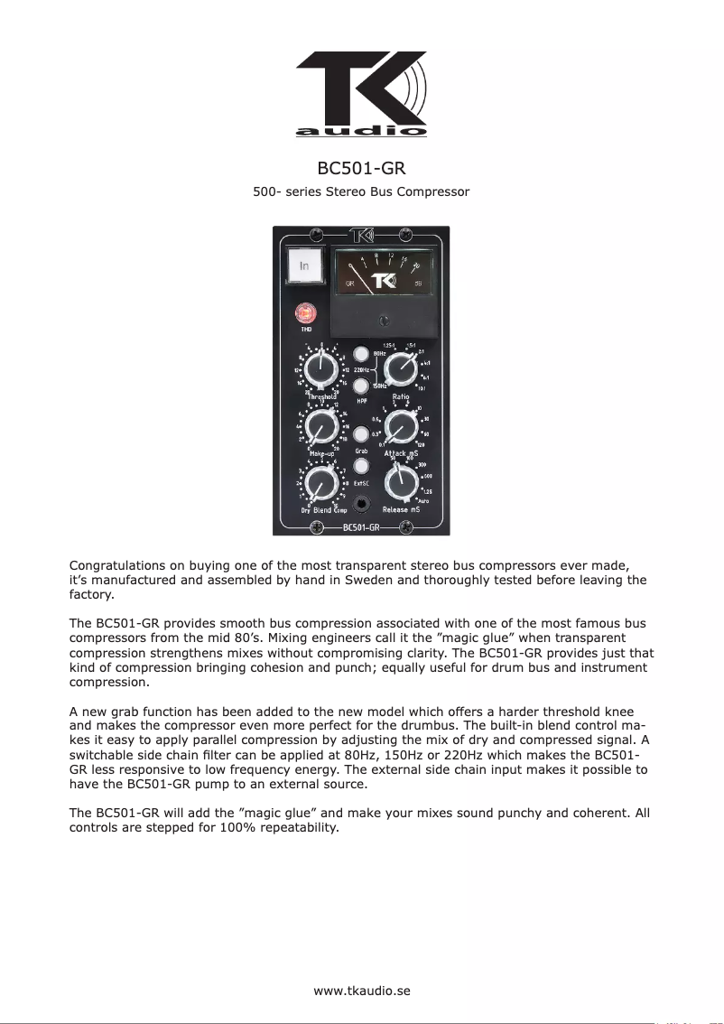 Page n°1 - Manuel utilisateur TK Audio BC501-GR