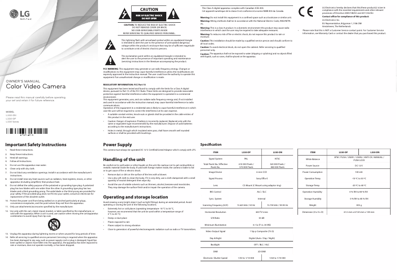 Page n°1 - Manuel utilisateur LG L330