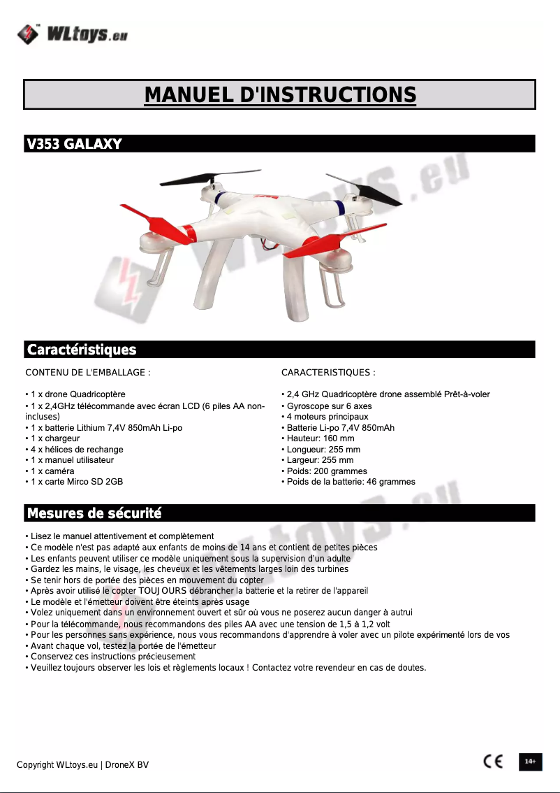 Page 1 de la notice Manuel utilisateur WLtoys V353 - Galaxy