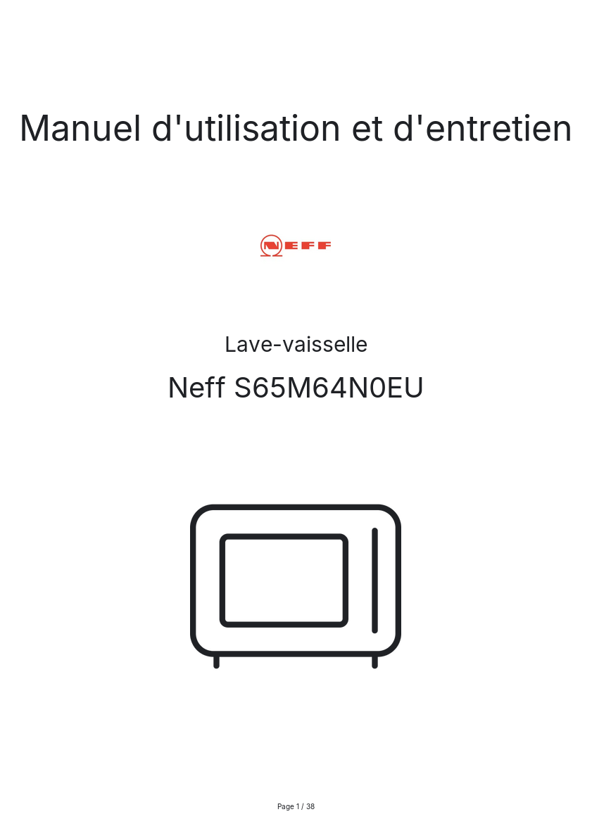 Page n°1 - Manuel d'utilisation et d'entretien Neff S65M64N0EU