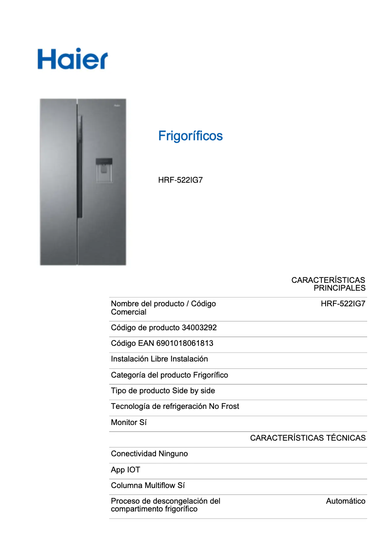 Page n°1 - Label énergétique Haier HRF-522IG7