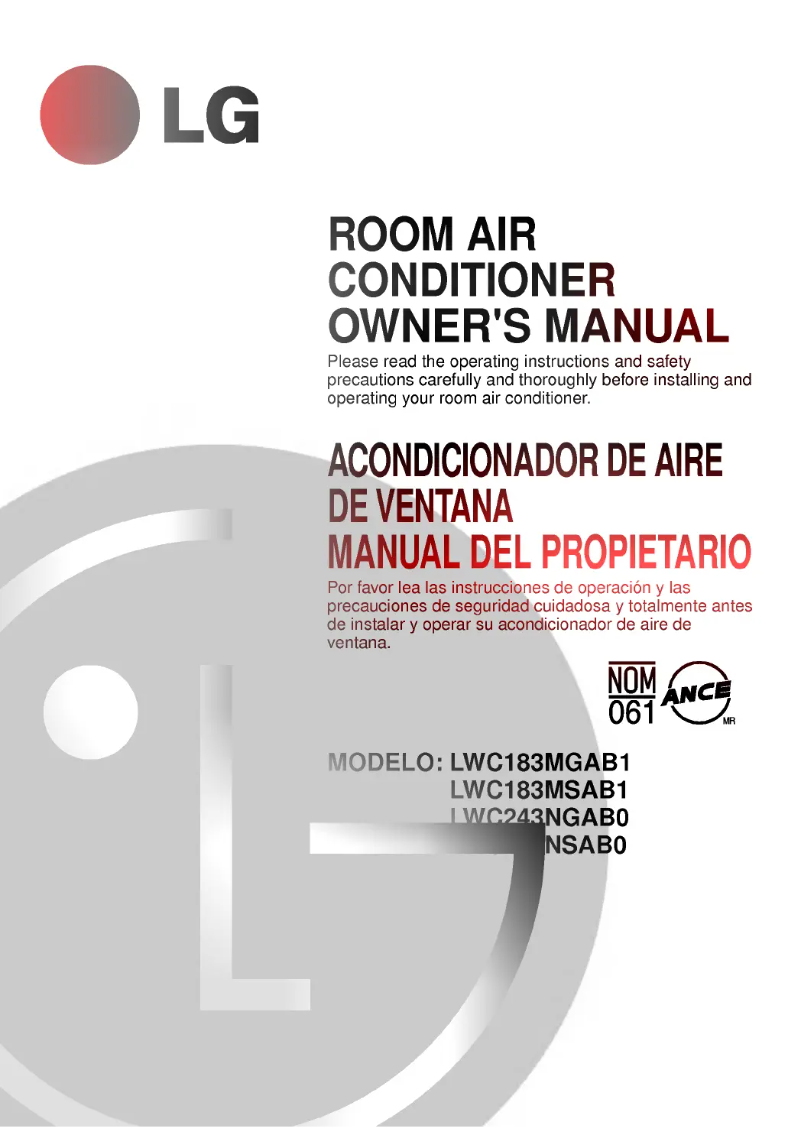 Page 1 de la notice Manuel utilisateur LG LWC183MGAB1