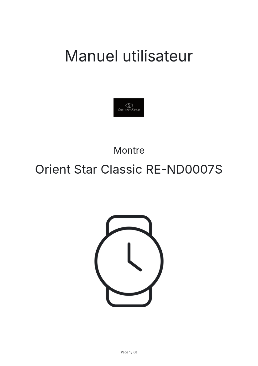 Page n°1 - Manuel utilisateur Orient Star Classic RE-ND0007S
