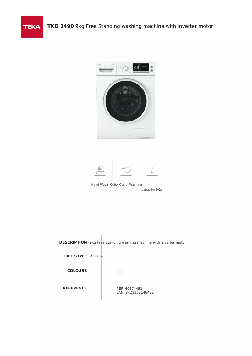 Página 1 del manual Ficha técnica Teka TKD 1490