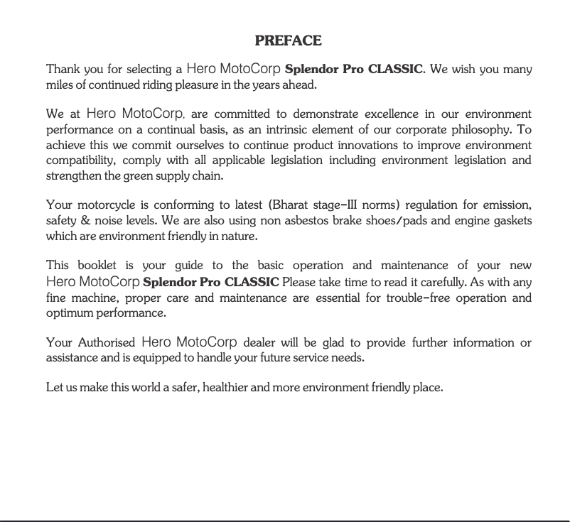 Página 1 del manual Manual de usuario Hero Splendor Pro Classic (2014)