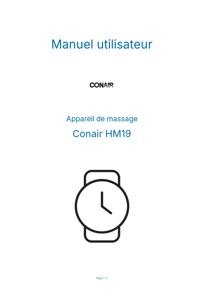 Page n°1 - Manuel utilisateur Conair HM19