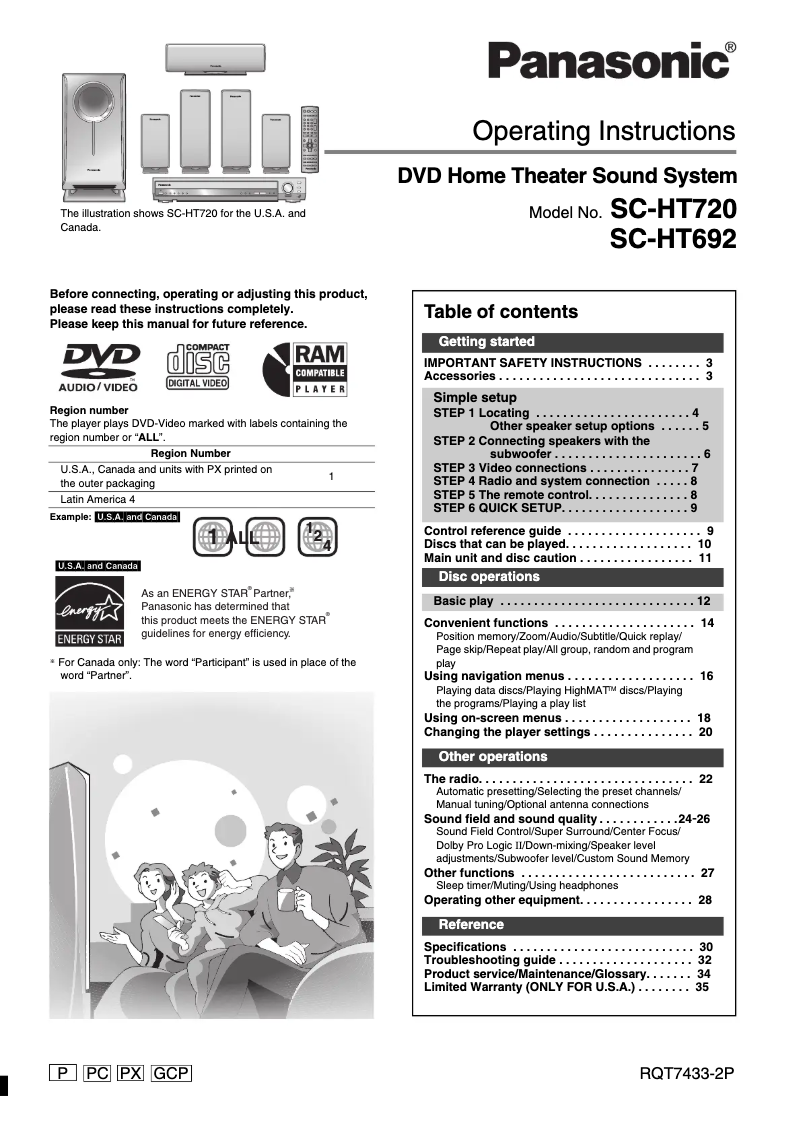 Page 1 de la notice Manuel utilisateur Panasonic SC-HT692