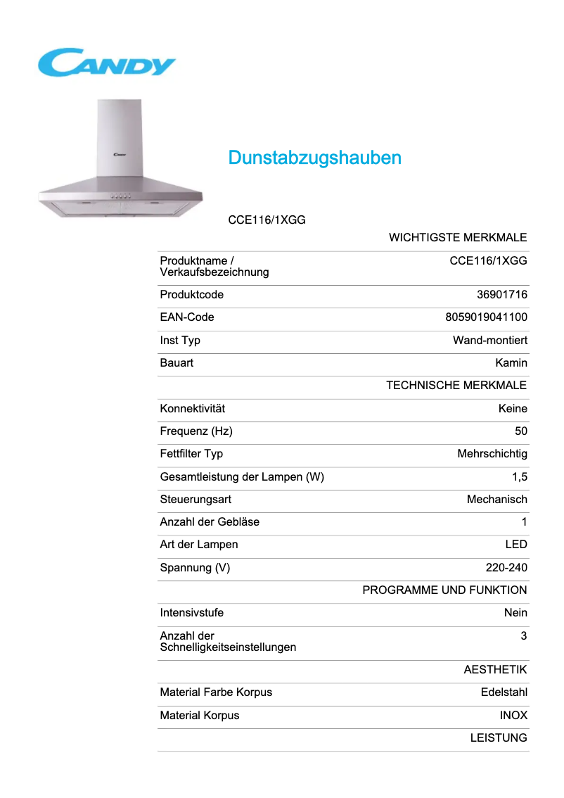 Image de la première page du manuel de l'appareil CCE116/1XGG