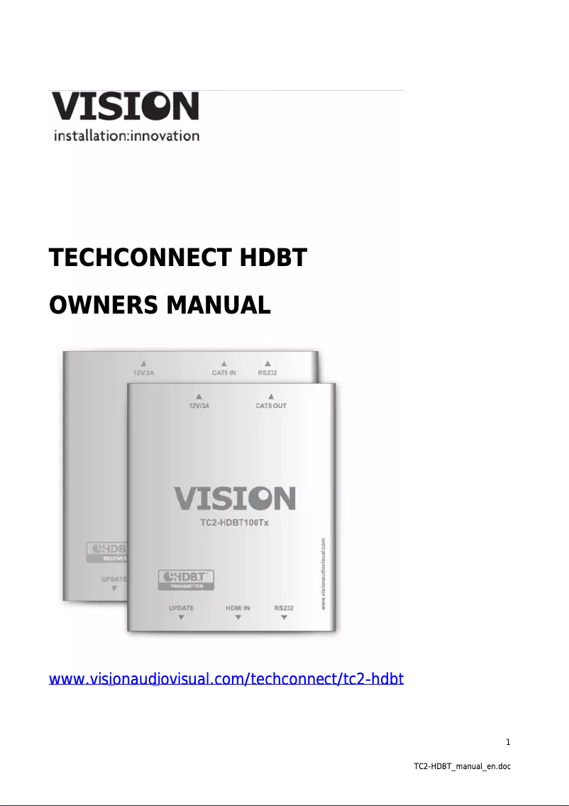 Page 1 de la notice Manuel utilisateur Vision TC2-HDBT