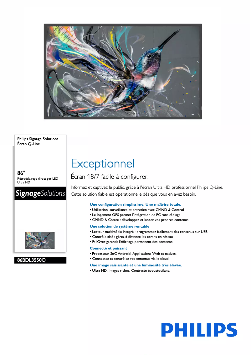 Page 1 de la notice Fiche technique Philips 86BDL3550Q