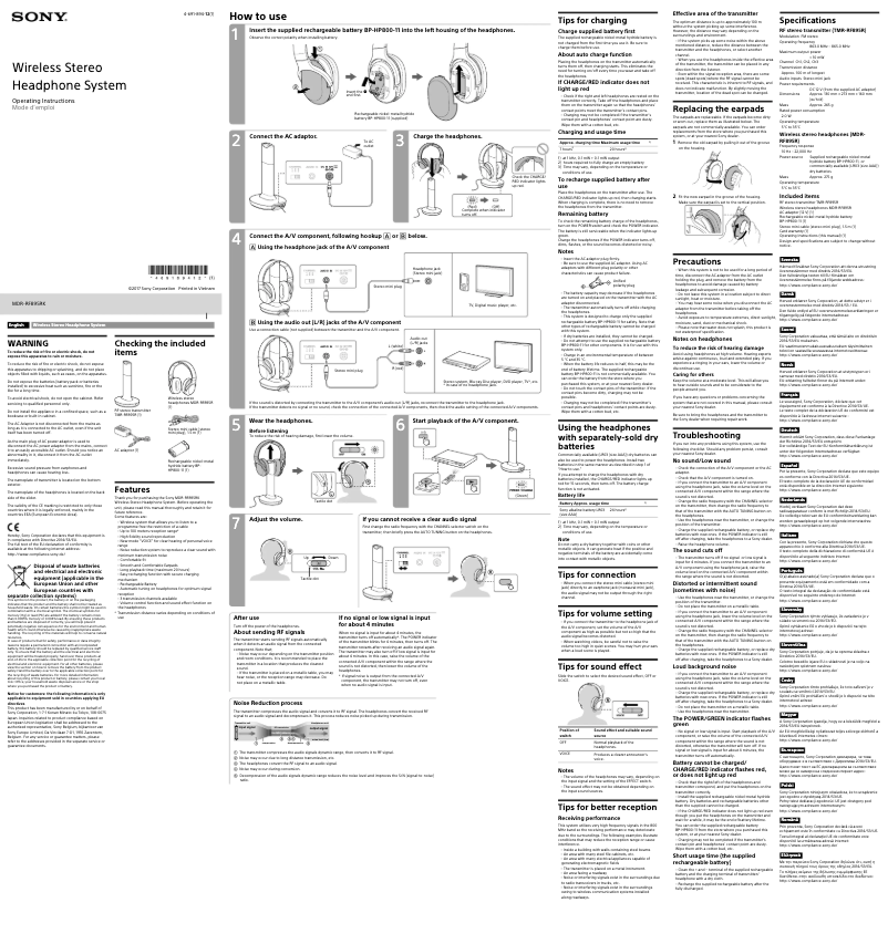 Page n°1 - Manuel utilisateur Sony MDR-RF895RK