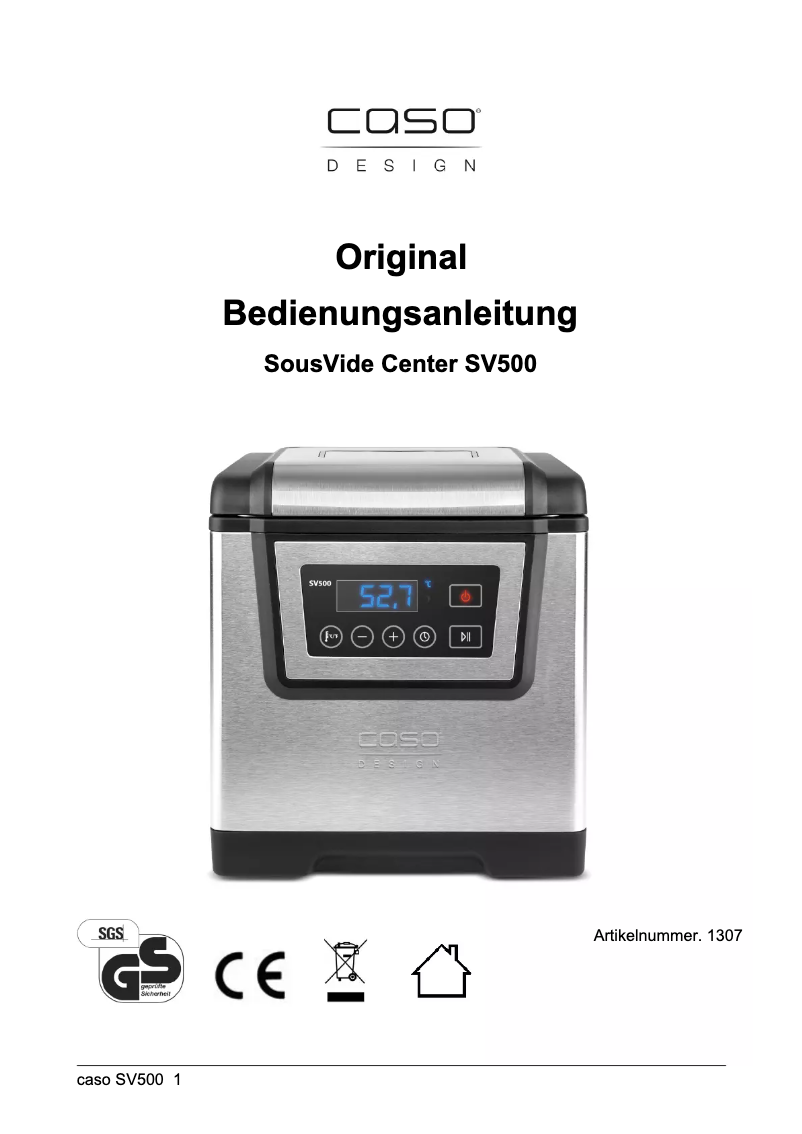 Page n°1 - Manuel utilisateur Caso SousVide Center SV500