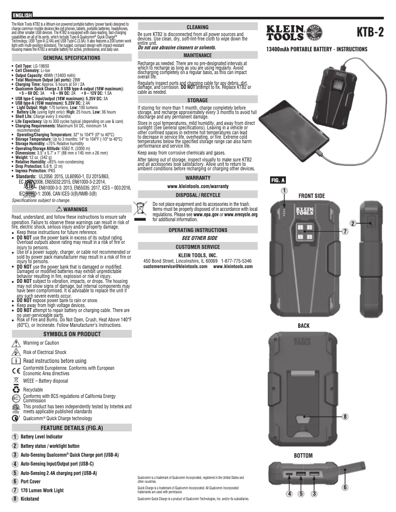 Page 1 de la notice Manuel utilisateur Klein Tools KTB2