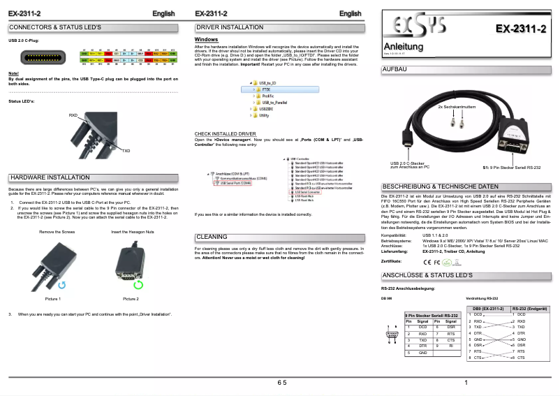 Page 1 of the manual User Manual EXSYS EX-2311-2