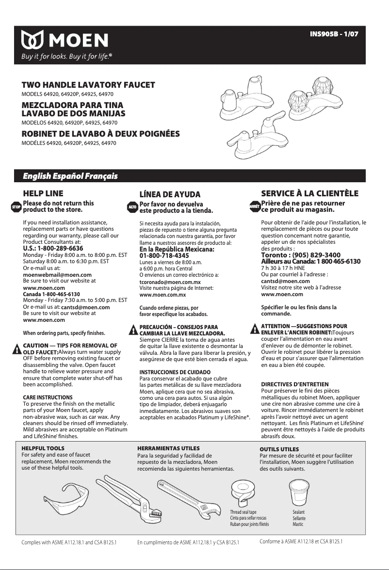 Image de la première page du manuel de l'appareil Chateau 64920