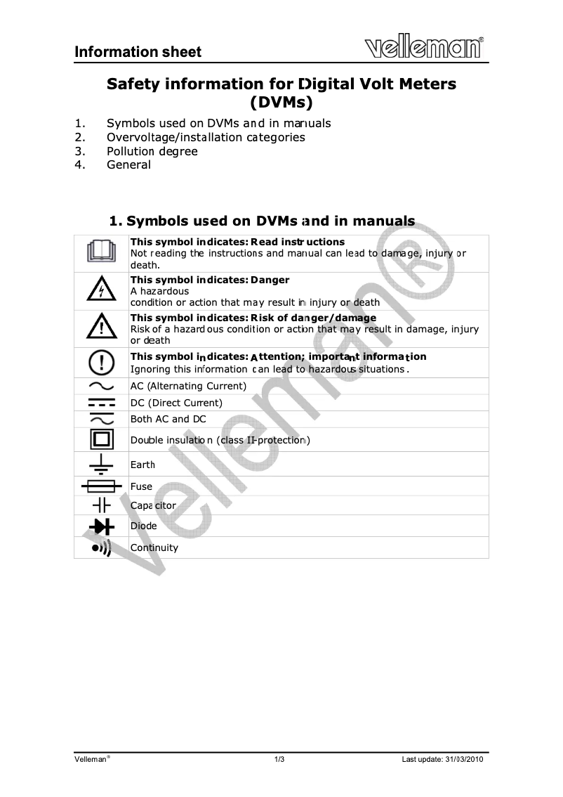 Page n°1 - Instructions de sécurité Velleman DVM841