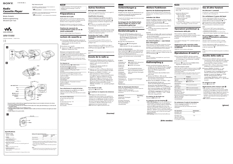Image de la première page du manuel de l'appareil Walkman WM-FX490