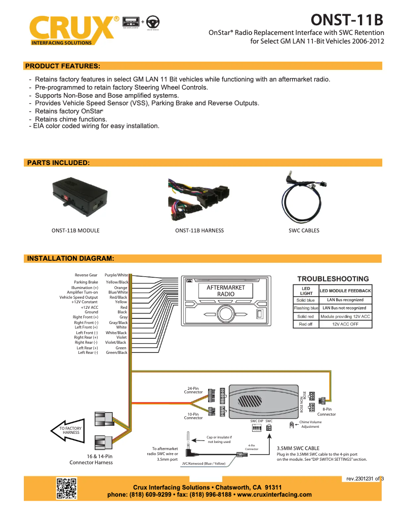 Page 1 de la notice Manuel utilisateur CRUX ONST-11B