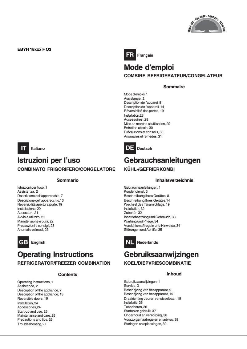 Página 1 del manual Manual de usuario Hotpoint Ariston EBYH 18223 F O3
