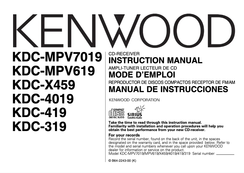 Page n°1 - Manuel utilisateur Kenwood KDC-319
