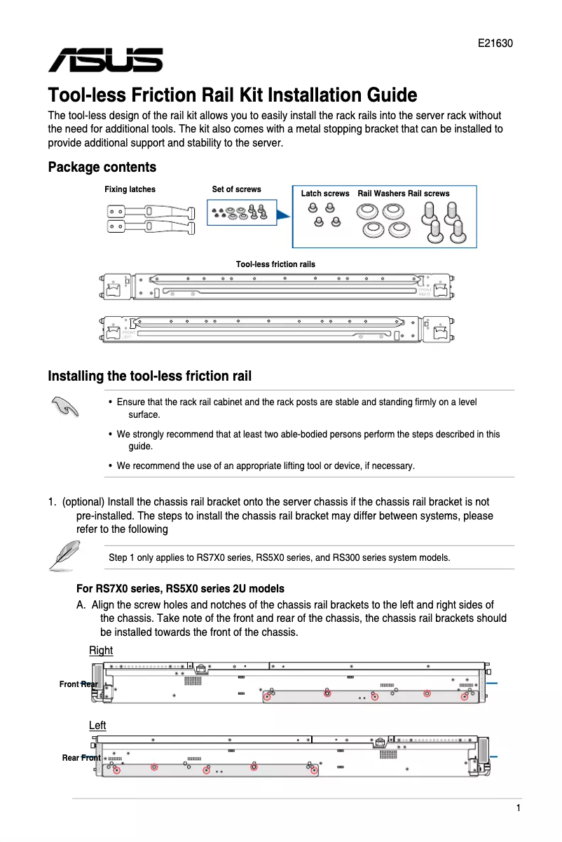 Page 1 de la notice Guide d'installation Asus RS520-E9