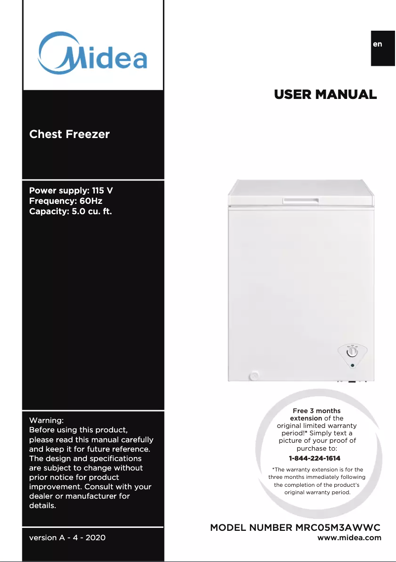 Page 1 de la notice Manuel utilisateur Midea MRC05M3AWWC