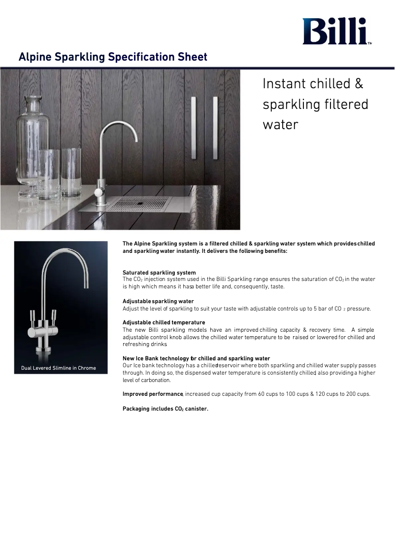 Página 1 del manual Ficha técnica Billi Alpine Sparkling