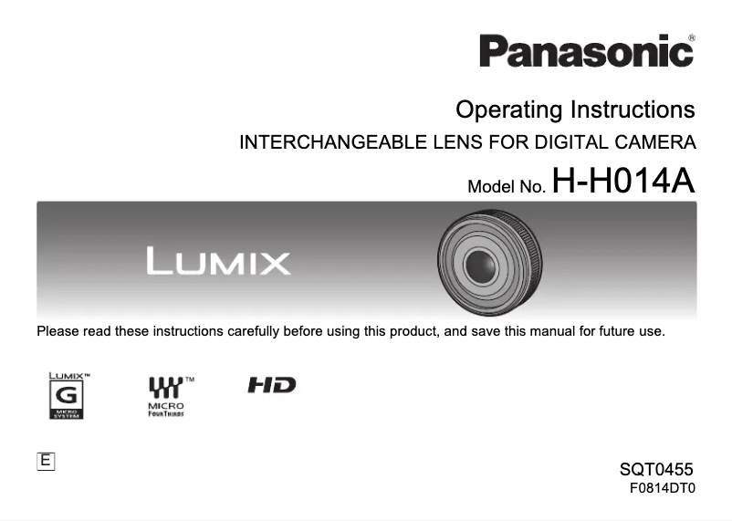 Page 1 de la notice Manuel utilisateur Panasonic Lumix H-H014A