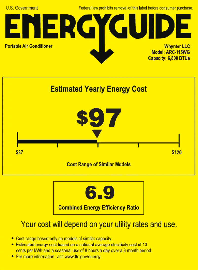 Page n°1 - Label énergétique Whynter ARC-115WG