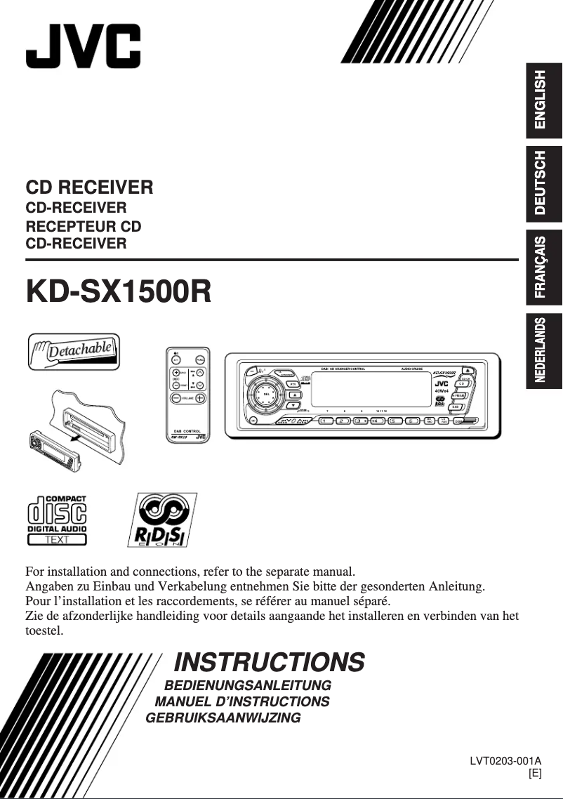 Image de la première page du manuel de l'appareil KD-SX1500R