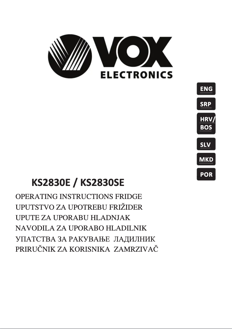 Page 1 de la notice Manuel utilisateur VOX KS 2830 SE