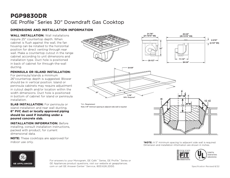 Page n°1 - Fiche technique GE Profile PGP9830DRBB