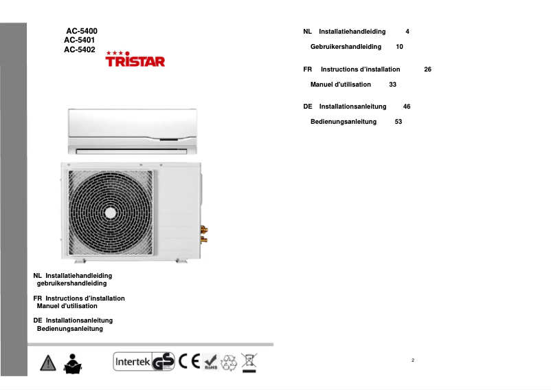 Page 1 de la notice Manuel utilisateur TriStar AC-5400
