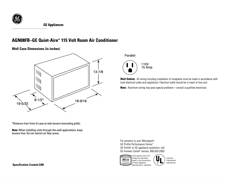 Image de la première page du manuel de l'appareil Quiet-Aire AGN08FB