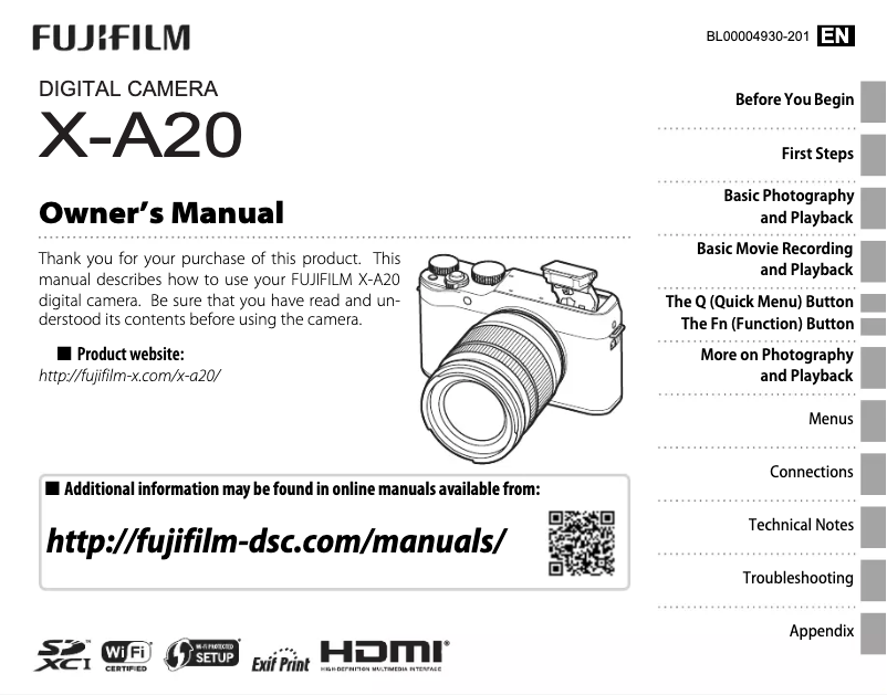 Page n°1 - Manuel utilisateur Fujifilm X-A20