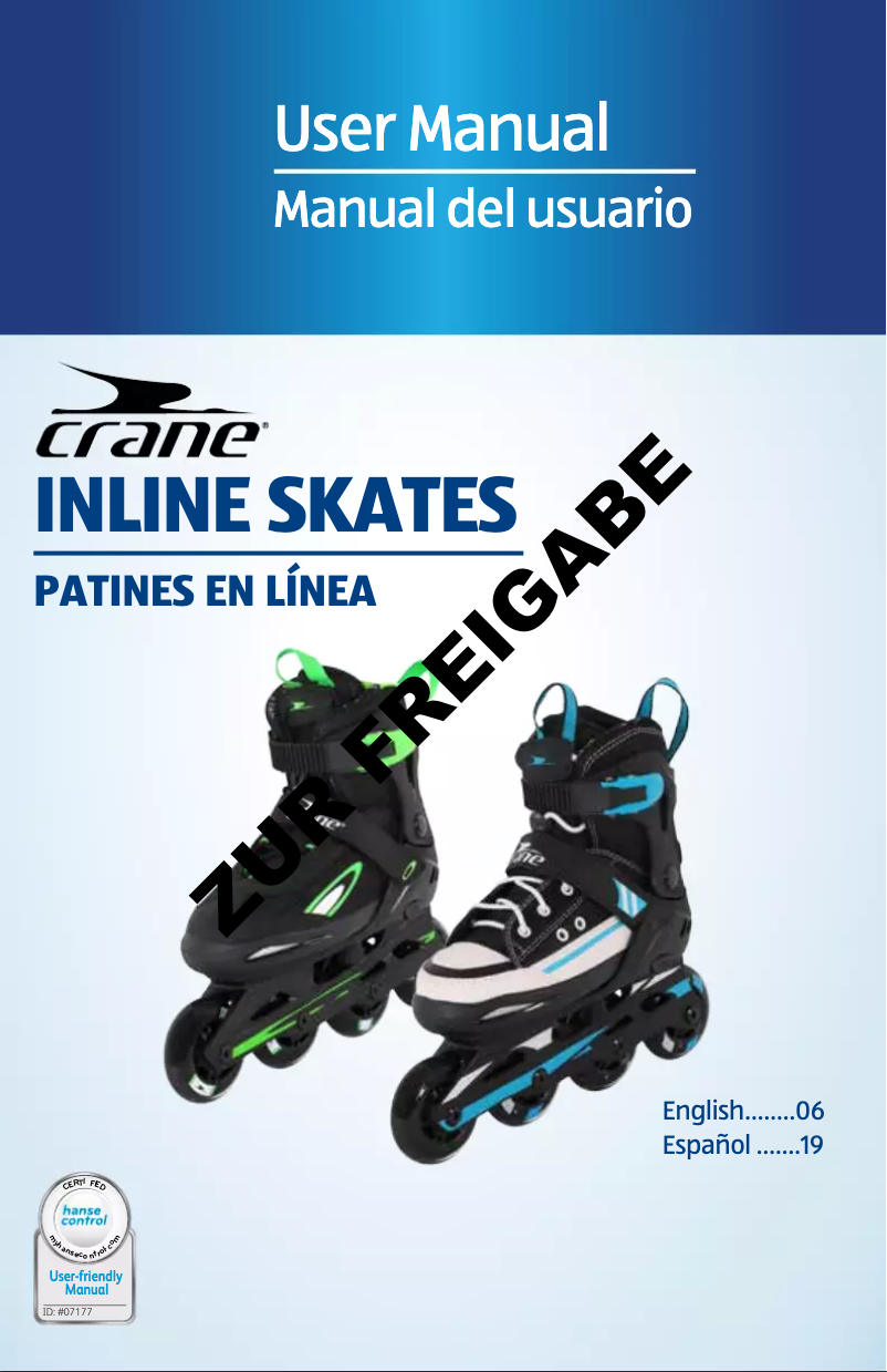 Page 1 de la notice Manuel utilisateur Crane Inline Skates ANS-16-052