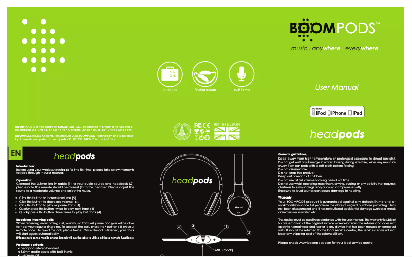 Page n°1 - Manuel utilisateur Boompods Headpods