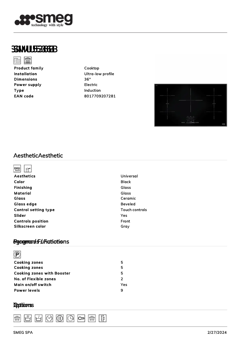 Page 1 de la notice Fiche technique Smeg SIMU536B