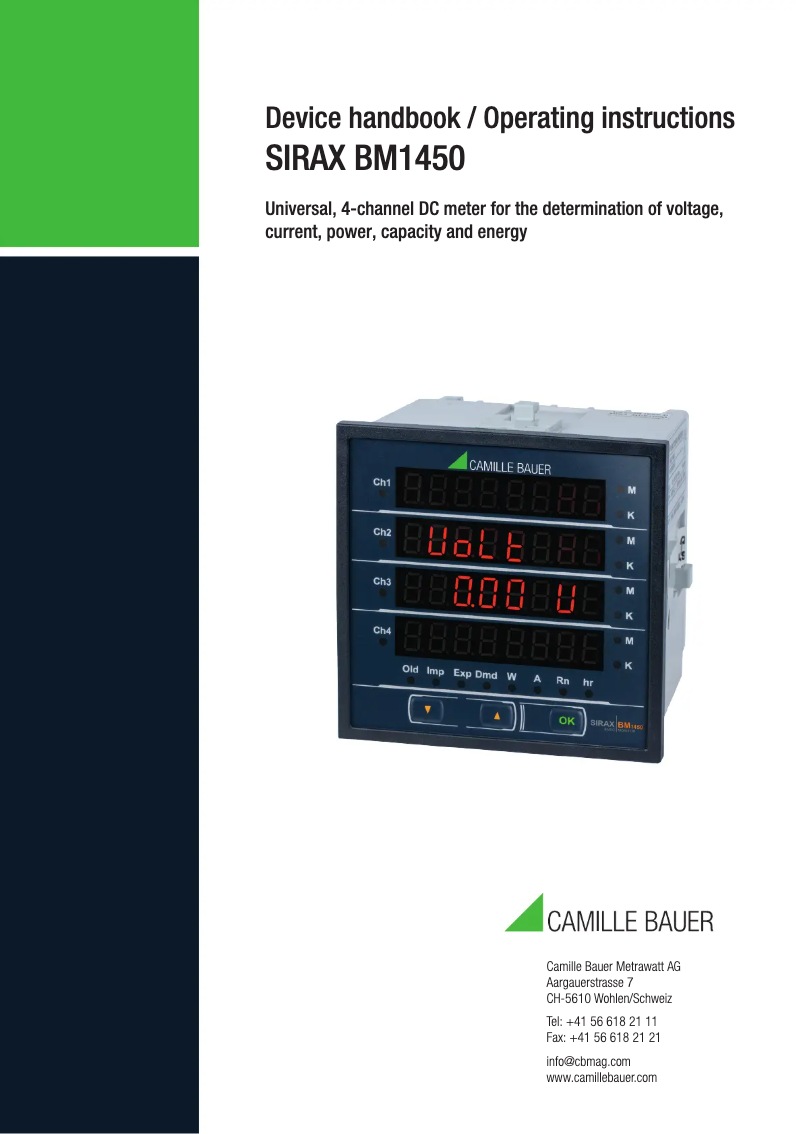 Page n°1 - Manuel utilisateur Camille Bauer SIRAX BM1450