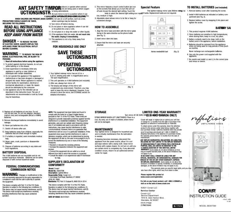 Page 1 de la notice Manuel utilisateur Conair BE05TSM