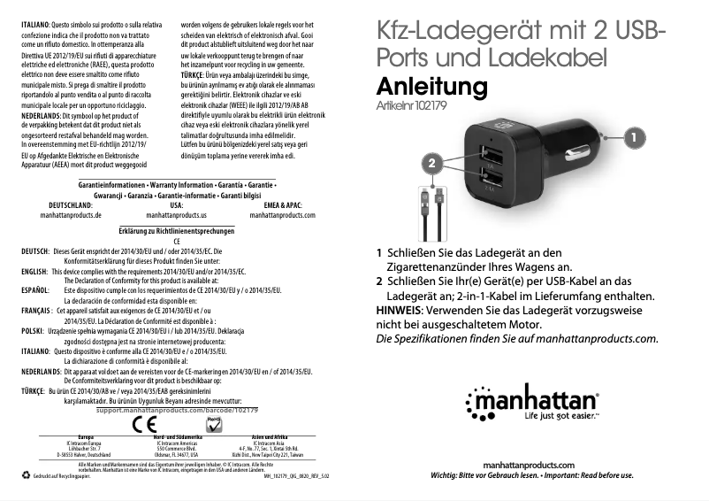 Page n°1 - Manuel utilisateur Manhattan 102179
