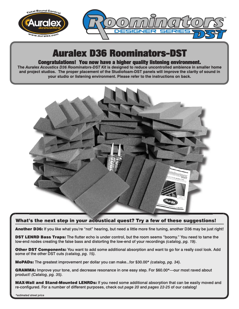 Page 1 de la notice Manuel utilisateur Auralex Roominators D 36-DST