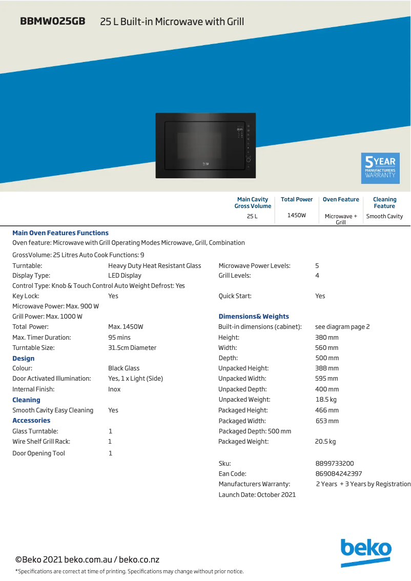 Image de la première page du manuel de l'appareil BBMWO25GB