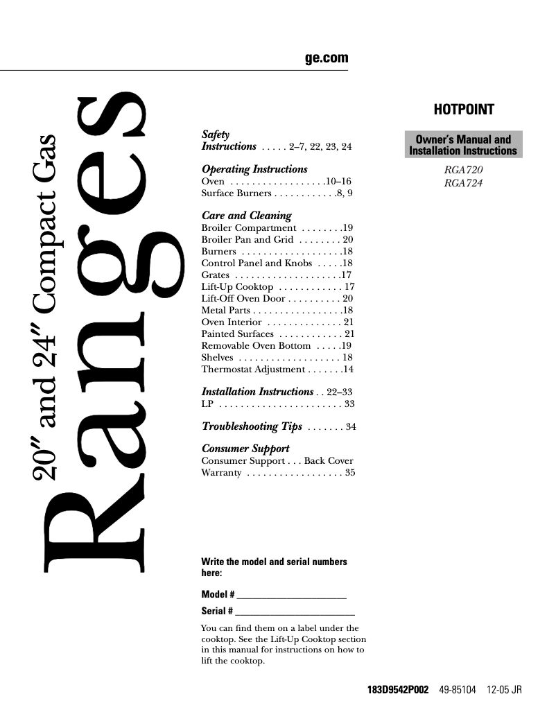 Image de la première page du manuel de l'appareil RGA724EKWH