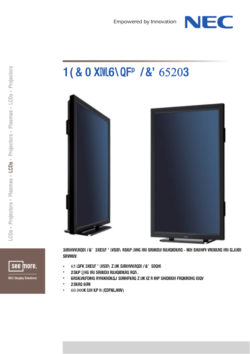 Page 1 de la notice Fiche technique NEC MultiSync LCD6520P