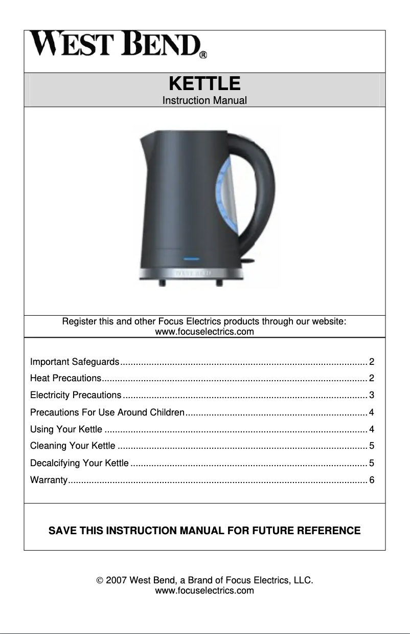 Page n°1 - Manuel utilisateur WestBend 53790