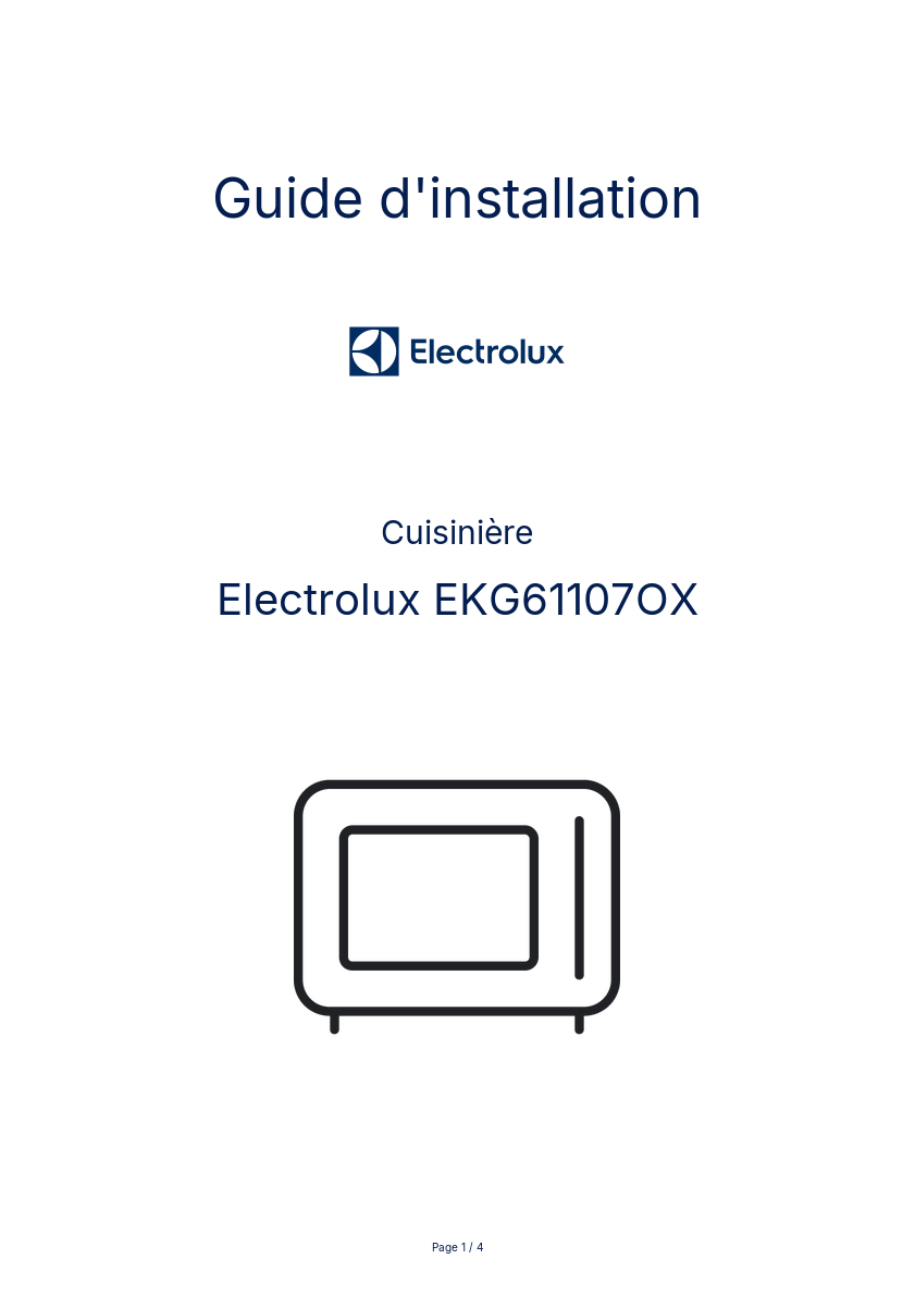 Page n°1 - Guide d'installation Electrolux EKG61107OX