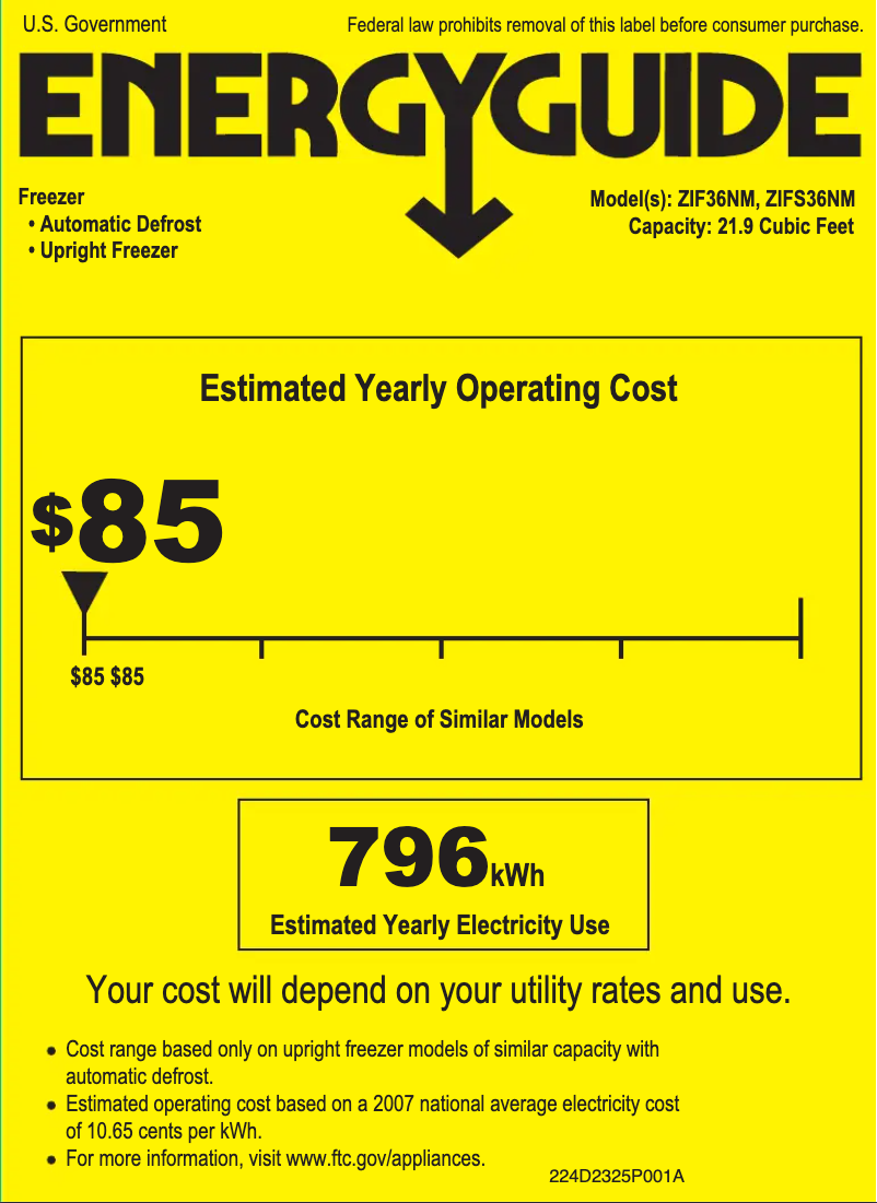 Page 1 de la notice Label énergétique GE ZIF36NMLH
