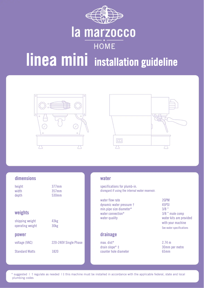 Page n°1 - Guide d'installation La Marzocco Linea Mini